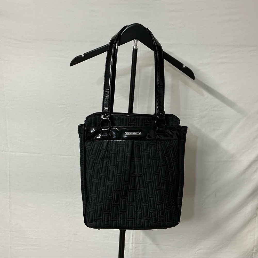 Vera Bradley Black Quilted Patent Leather Trim and Handles Tote Bag